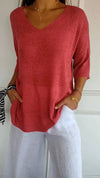 Sara - Plain Knit V-Neck Top