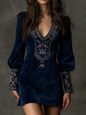 AMAYA | ROBE BOHÈME EN SUÉDINE BRODÉE